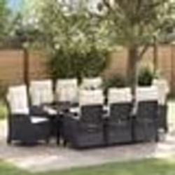 vidaXL Ensemble de salle à manger de jardin 9 pièces avec coussins - Poly rotin noir