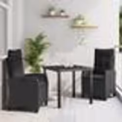 vidaXL Ensemble de salle à manger de jardin 3 pièces avec coussins en poly rotin noir