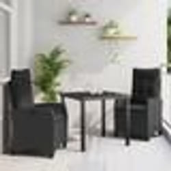 vidaXL Ensemble de salle à manger de jardin 3 pièces avec coussins en poly rotin noir