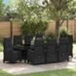 vidaXL Ensemble de salle à manger de jardin 9 pièces avec des coussins - Noir en poly rotin
