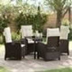 vidaXL Ensemble de Salle à Manger de Jardin de 5 Pièces avec Coussins - Rattan Poly Marron