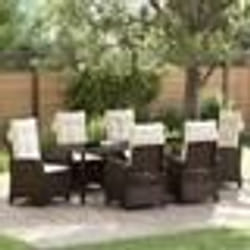 vidaXL Ensemble de salle à manger de jardin 7 pièces avec coussins – Rotin poly marron.