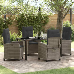 vidaXL Ensemble de salle à manger de jardin 5 pièces avec coussins - Gris en résine poly.