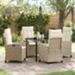 vidaXL Ensemble de salle à manger de jardin 5 pièces avec des coussins en rotin poly beige.