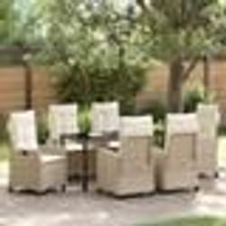 vidaXL Ensemble de salle à manger de jardin de 7 pièces avec coussins en rattan poly beige.