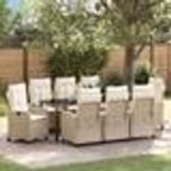 vidaXL Ensemble de salle à manger de jardin de 9 pièces avec coussins beige en rotin synthétique.