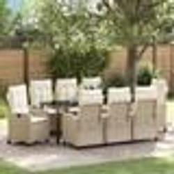 vidaXL Ensemble de salle à manger de jardin de 9 pièces avec coussins beige en rotin synthétique.