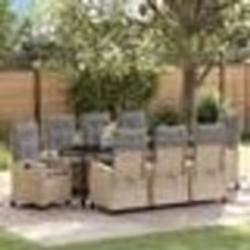 vidaXL Ensemble de salle à manger de jardin 9 pièces avec coussins - Rattan poly beige