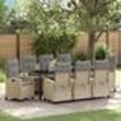 vidaXL Ensemble de salle à manger de jardin 9 pièces avec coussins - Rattan poly beige
