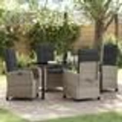 vidaXL Ensemble de salle à manger de jardin 5 pièces avec des coussins - Rattan poly gris clair