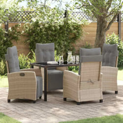 vidaXL Set de salle à manger de jardin 5 pièces en beige en poly rotin
