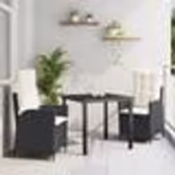 vidaXL Ensemble de salle à manger de jardin 3 pièces avec coussins en poly rotin noir