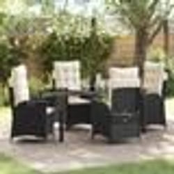 vidaXL Ensemble de salle à manger de jardin , 5 pièces avec coussins en poly rotin noir.