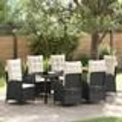 vidaXL set de dîner de jardin 7 pièces avec coussins noir en rattan poly.