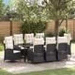 vidaXL Ensemble de Salle à Manger de Jardin 9 Pièces avec Coussins en Poly Rattan Noir