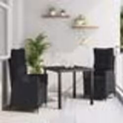 vidaXL Ensemble de Salle à Manger de Jardin 3 Pièces avec Coussins Noirs en Rattan Synthétique.