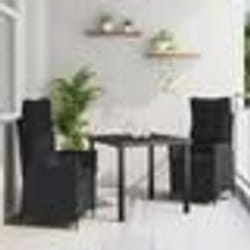 vidaXL Ensemble de Salle à Manger de Jardin 3 Pièces avec Coussins Noirs en Rattan Synthétique.