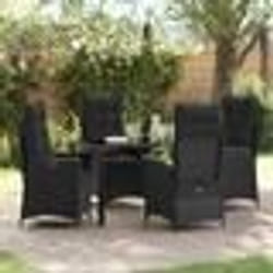 vidaXL ensemble de salle à manger de jardin 5 pièces avec coussins noirs en rattan poly