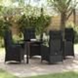 vidaXL Ensemble de Salle à Manger de Jardin 5 Pièces avec Coussins Noirs en Rattan Poly