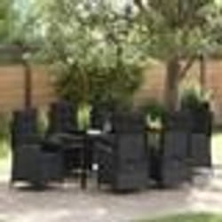 vidaXL Ensemble de jardin 7 pièces avec des coussins en poly rotin noir.