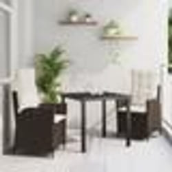 vidaXL Ensemble de Jardin 3 Pièces avec Coussins Marron en Poly Rattan