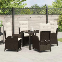 vidaXL Ensemble de Salle à Manger de Jardin 5 Pièces avec Coussins Marron en Poly Rattan
