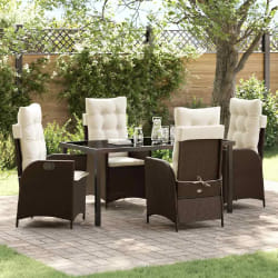 vidaXL Ensemble de Salle à Manger de Jardin 5 Pièces avec Coussins Marron en Rattan Poly