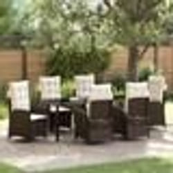 vidaXL ensemble de salle à manger de jardin 7 pièces avec coussins marron en rattan poly.