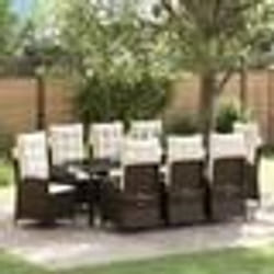 vidaXL Ensemble de Salle à Manger de Jardin de 9 Pièces avec Coussins Marron en Poly Rattan
