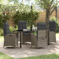 vidaXL Ensemble de Salle à Manger de Jardin 5 Pièces avec Coussins en Rattan Gris Poly