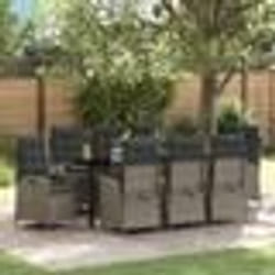 vidaXL Ensemble de Salle à Manger de Jardin 9 Pièces avec Coussins Gris en Poly Rattan