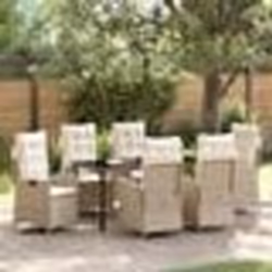 vidaXL Ensemble de Salle à Manger de Jardin de 7 Pièces avec Coussins Beige en Rattan Poly