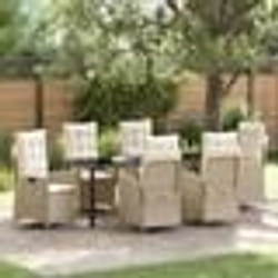 vidaXL Ensemble de salle à manger de jardin 7 pièces avec coussins beige en poly rattan