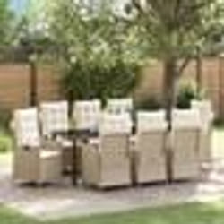 vidaXL Ensemble de Salle à Manger de Jardin 9 Pièces avec Coussins - Rattan Synthétique Beige
