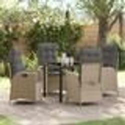 vidaXL Ensemble de Jardin 5 Pièces avec Coussins Beige en Rattan Poly
