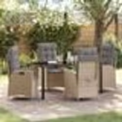 vidaXL Ensemble de Salle à Manger de Jardin 5 Pièces avec Coussins Beige en Rattan Poly
