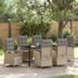 vidaXL Ensemble de Salle à Manger de Jardin 7 Pièces avec Coussins Beige en Poly Rattan