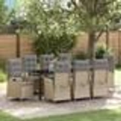 vidaXL Ensemble de Salle à Manger de Jardin 9 Pièces avec Coussins Beiges en Rattan Polyvalent