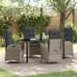 vidaXL Ensemble de Salle à Manger de Jardin 5 Pièces avec Coussins Gris Clair en Rattan Poly