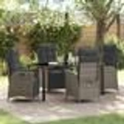 vidaXL Set de salle à manger de jardin 5 pièces en poly rotin gris