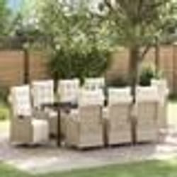 vidaXL Ensemble de salle à manger de jardin en poly rotin beige de 9 pièces
