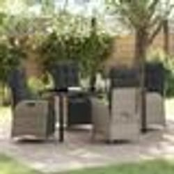 vidaXL Ensemble de jardin de 5 pièces gris clair en polyrotin.