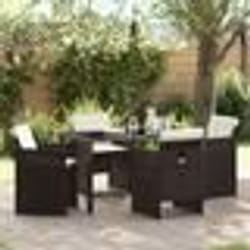 vidaXL Ensemble de Salle à Manger de Jardin - 5 pièces avec coussins marron en poly rattan