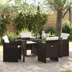 vidaXL Ensemble de jardin 5 pièces avec coussins marron en poly rattan.