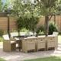 vidaXL Ensemble de salle à manger de jardin de 9 pièces avec coussins beige en rattan poly.