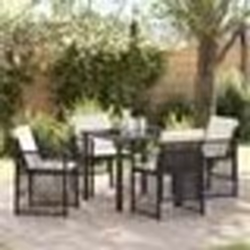 Ensemble salle à manger jardin 5 pièces avec coussins poly rotin noir