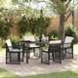 Ensemble de Salle à Manger de Jardin 5 Pièces avec Coussins Noir Poly Rattan