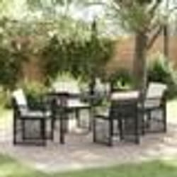Ensemble de Salle à Manger de Jardin 5 Pièces avec Coussins Noir Poly Rattan