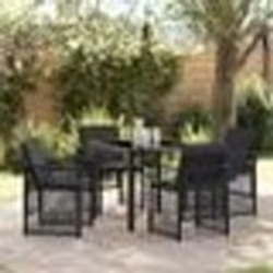 Ensemble de salle à manger de jardin de 5 pièces avec coussins noir en poly rattan