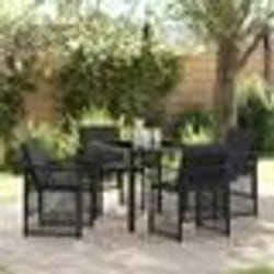 Ensemble de salle à manger de jardin de 5 pièces avec coussins noir en poly rattan